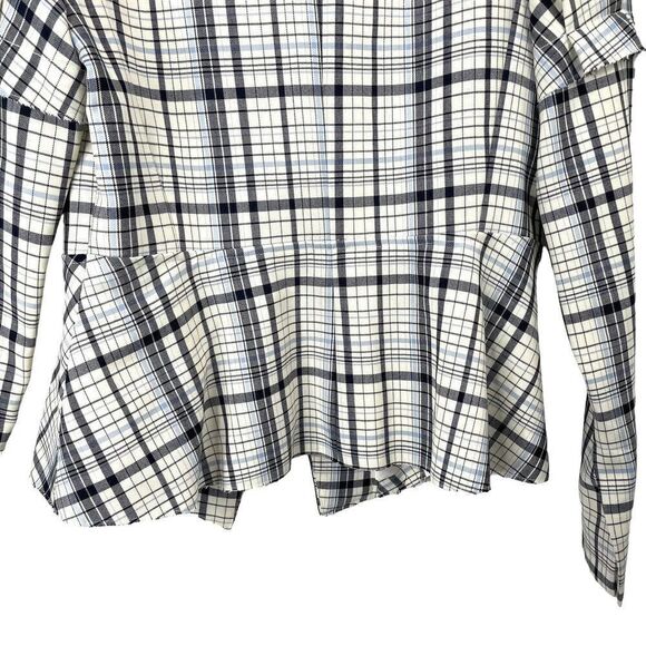 LEWIT Check plaid virgin wool raw edge peplum blazer jacket Sz M - Picture 9 of 11